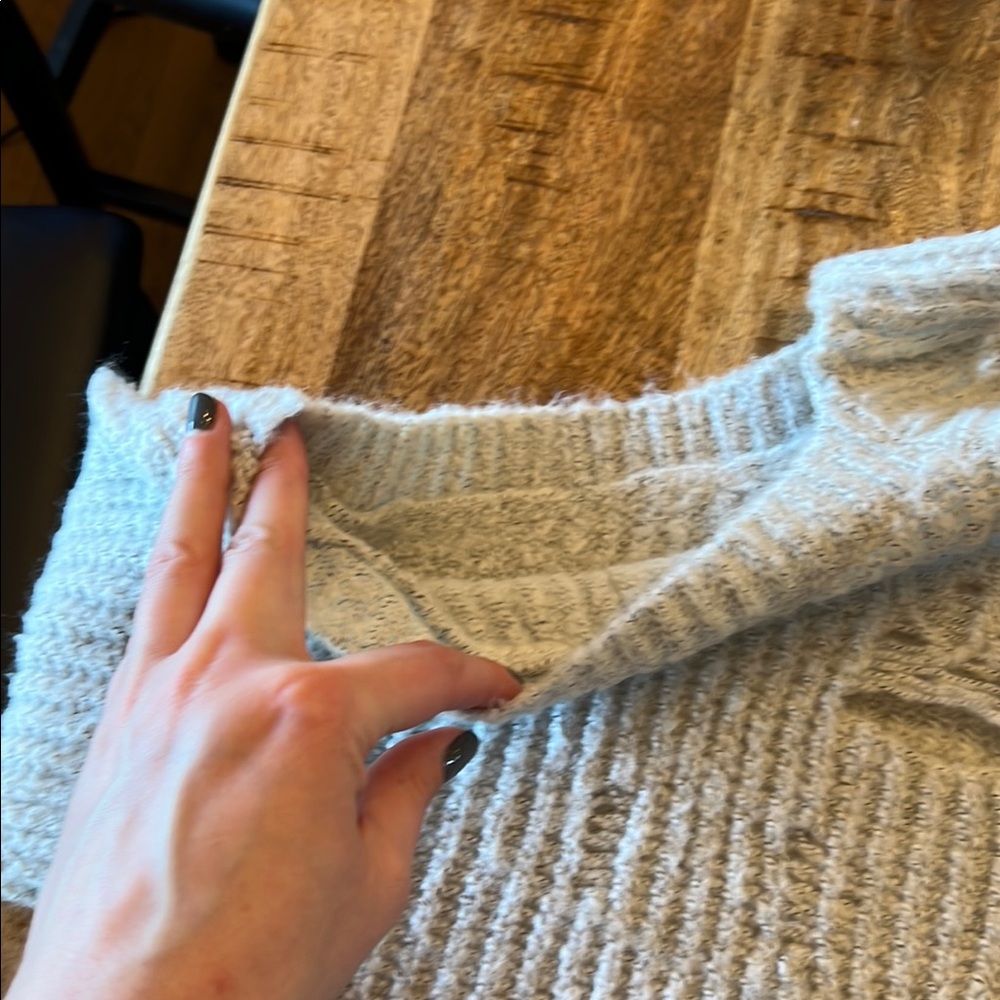 Kori Distressed Soft Grey Peekaboo Shoulder Sweater - Picture 7 of 7